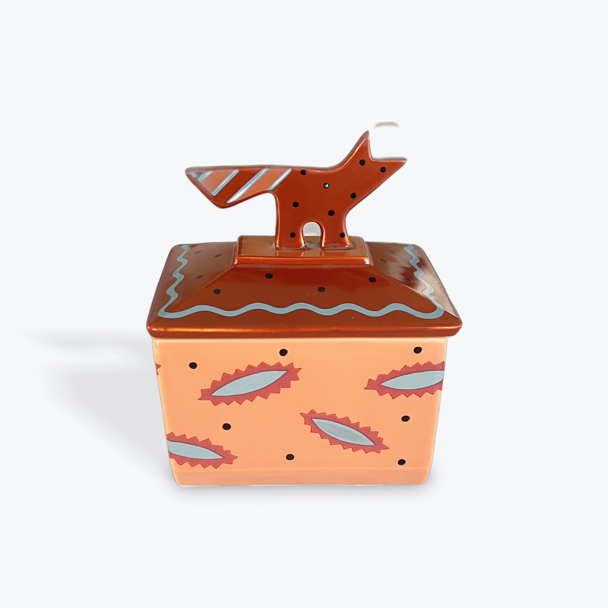 Decorative box with a fox design on a white background