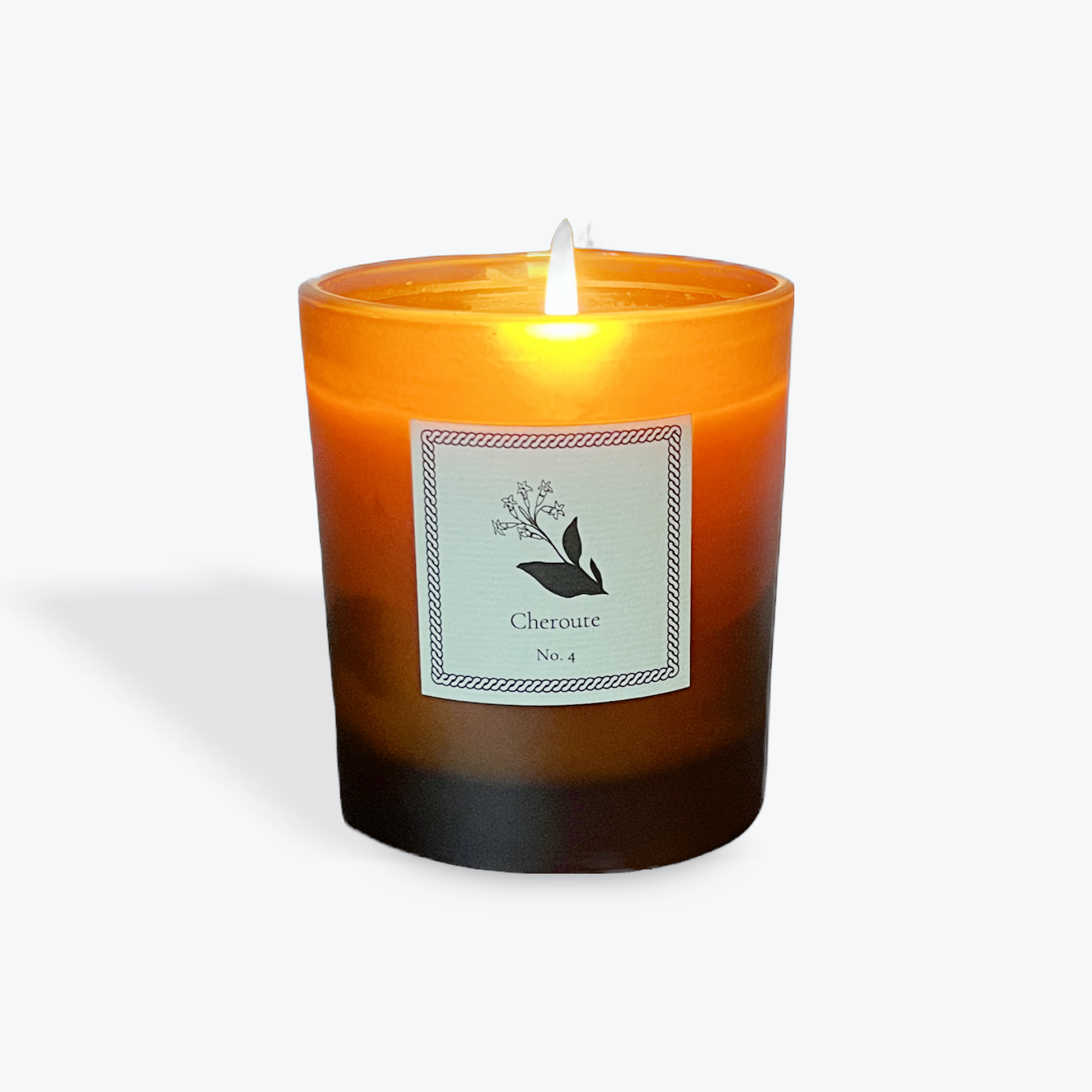 Candle with a label on a white background