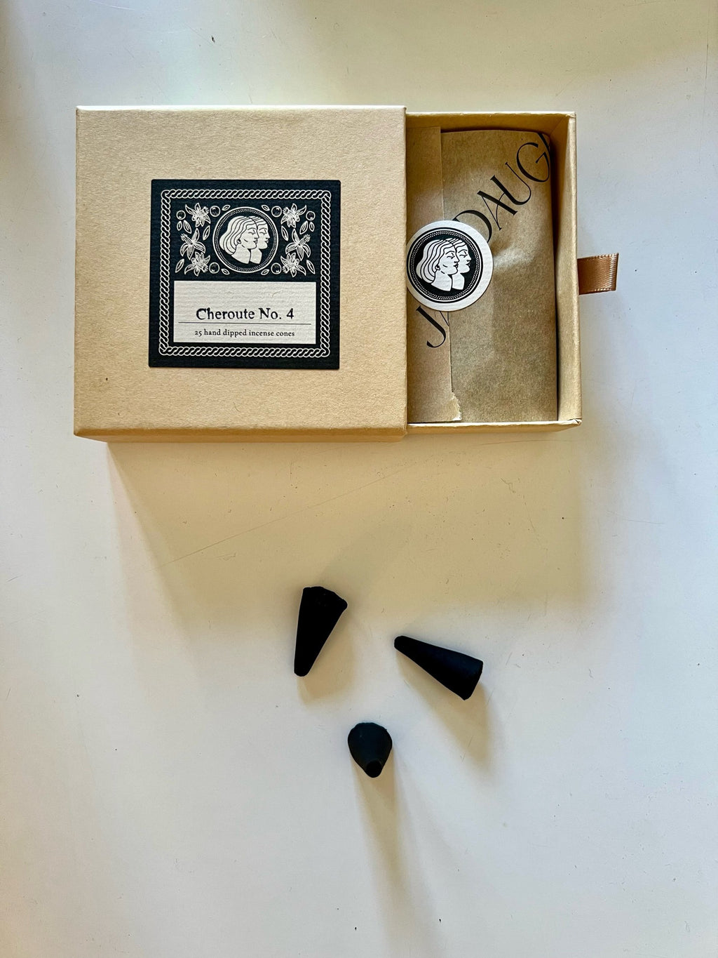Incense box and cones on a white background