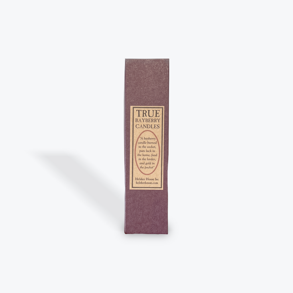 Purple box of True Bayberry Candles on a white background