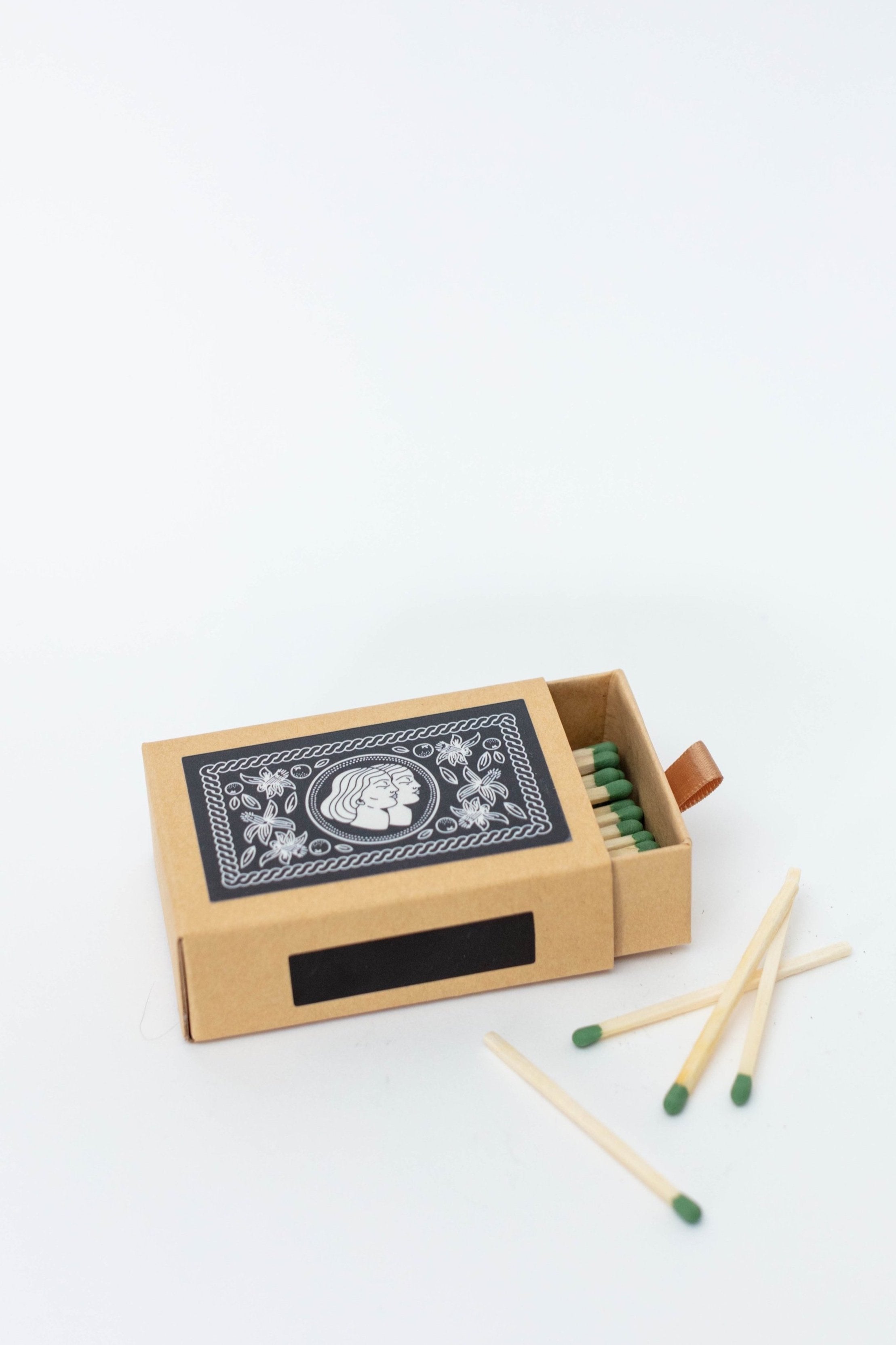 Matchbox with matches on a white background