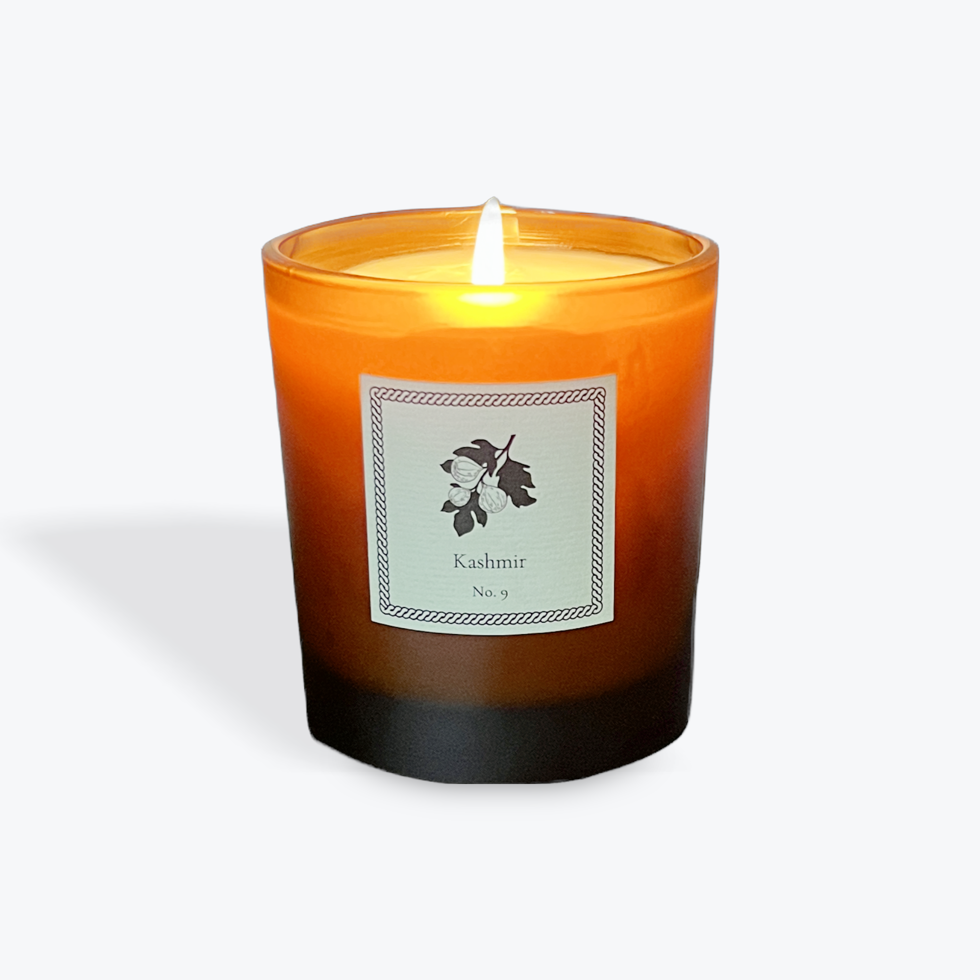 Candle with a label on a white background