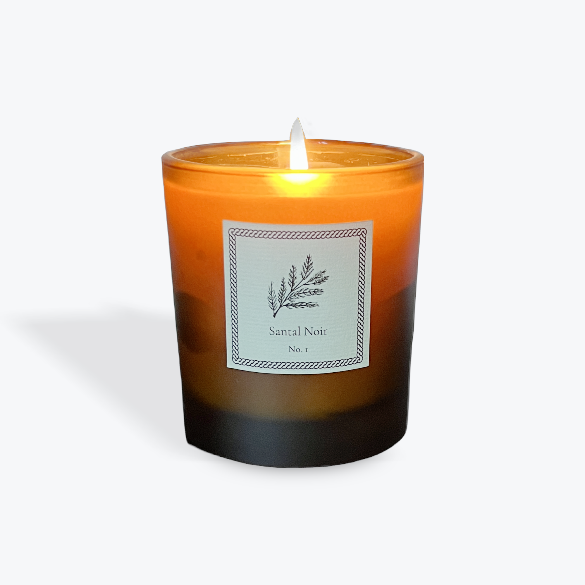 Candle with a label on a white background