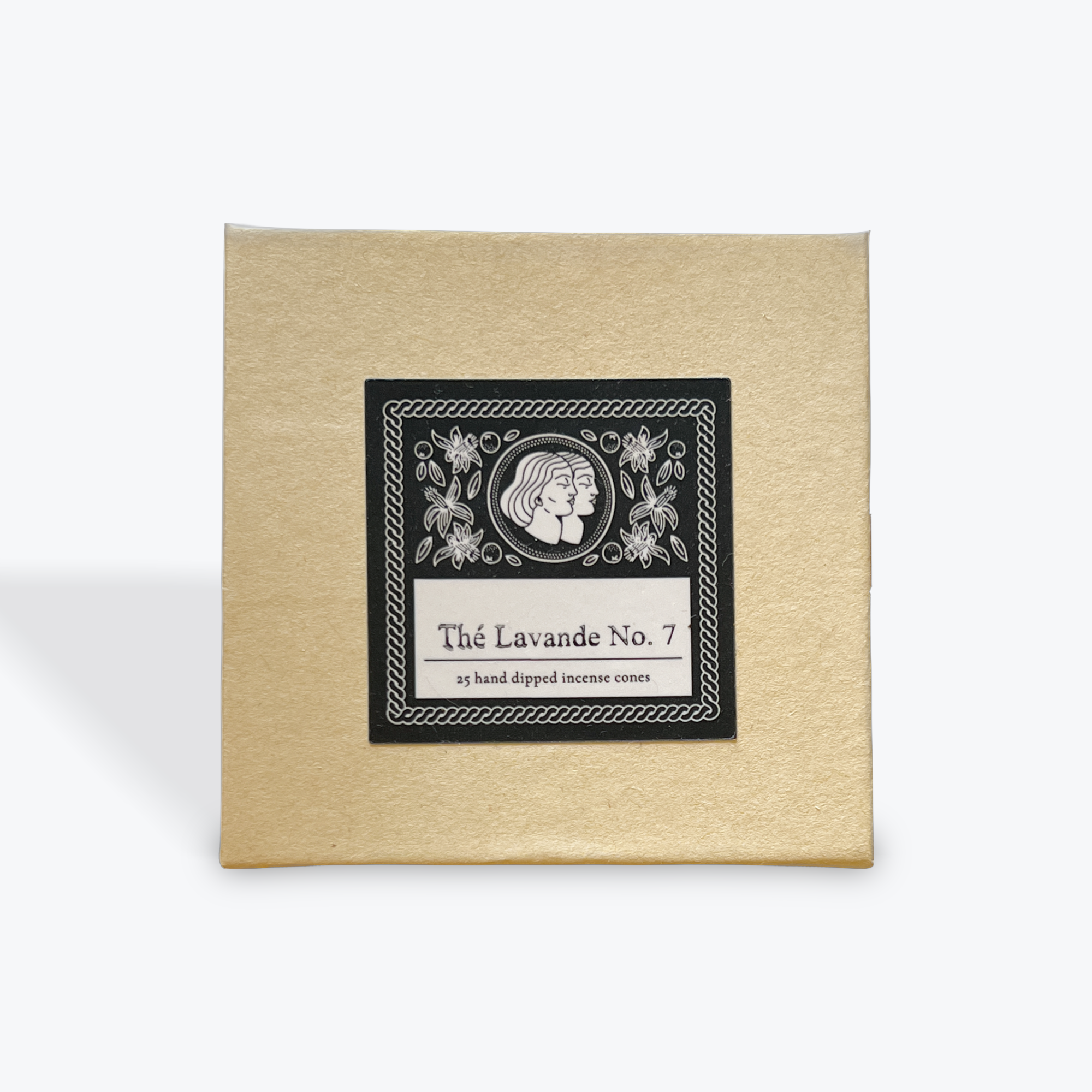 Box of Thé Lavande No. 7 incense cones with decorative label on a white background
