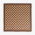 A brown and cream color checkered square scarf on a white background. 