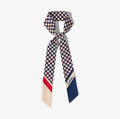 A blue and white checkered neckerchief on a white background. 
