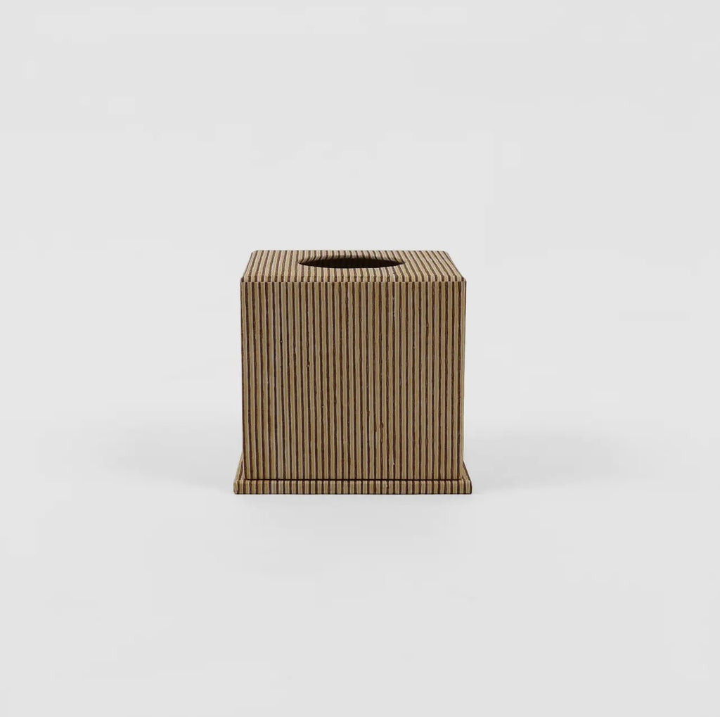 Block Printed Tissue Box, yellow & maroon pinstripe