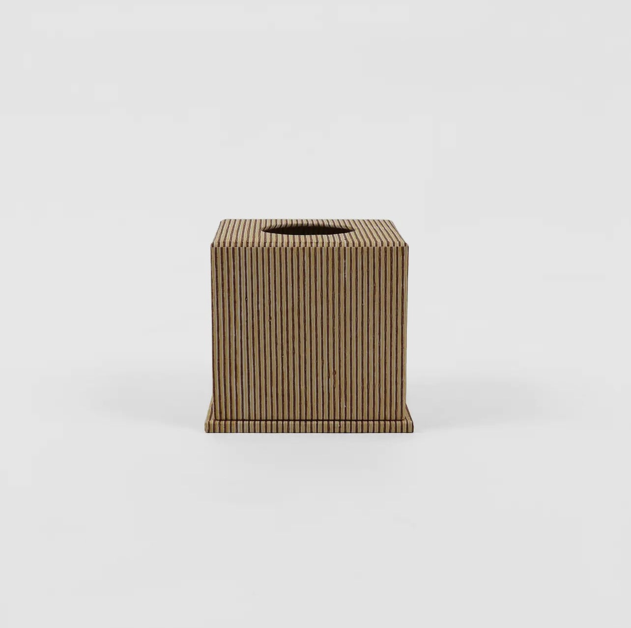 Block Printed Tissue Box, yellow & maroon pinstripe